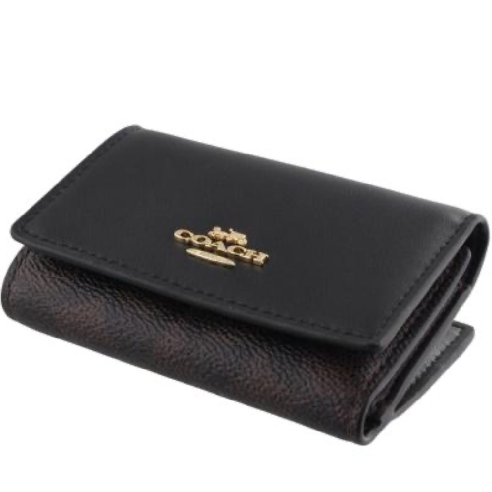 Coach Micro Snap Wallet -  Walnut & Black Signature Canvas
